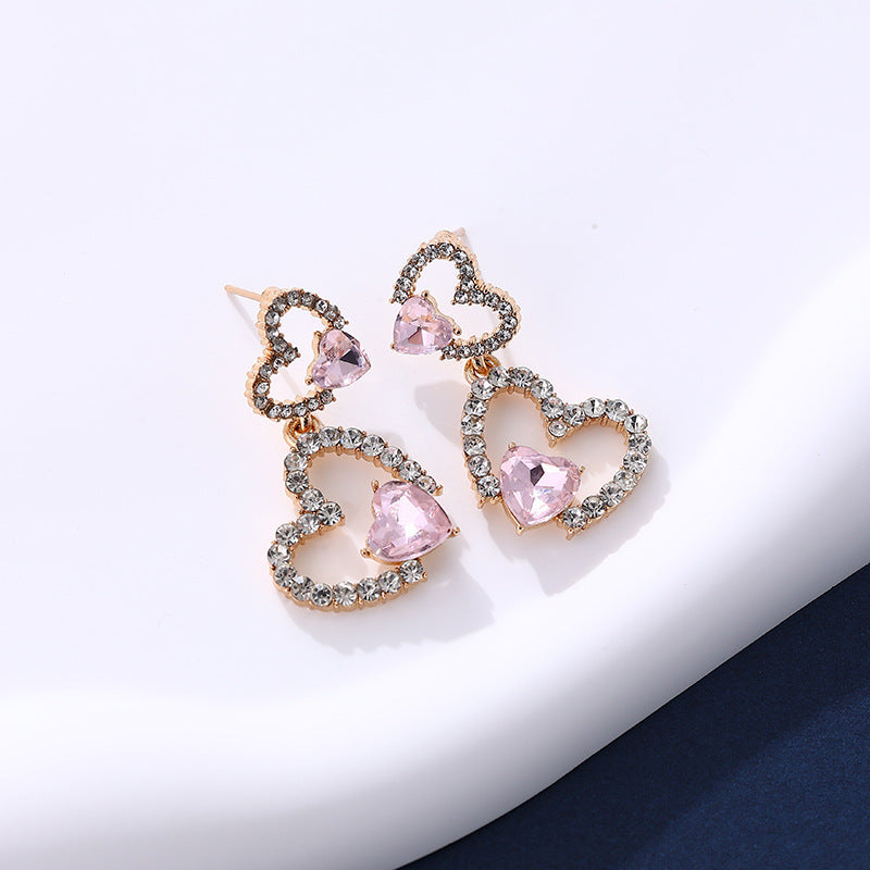 Wholesale Heart Full Diamond Alloy Earrings